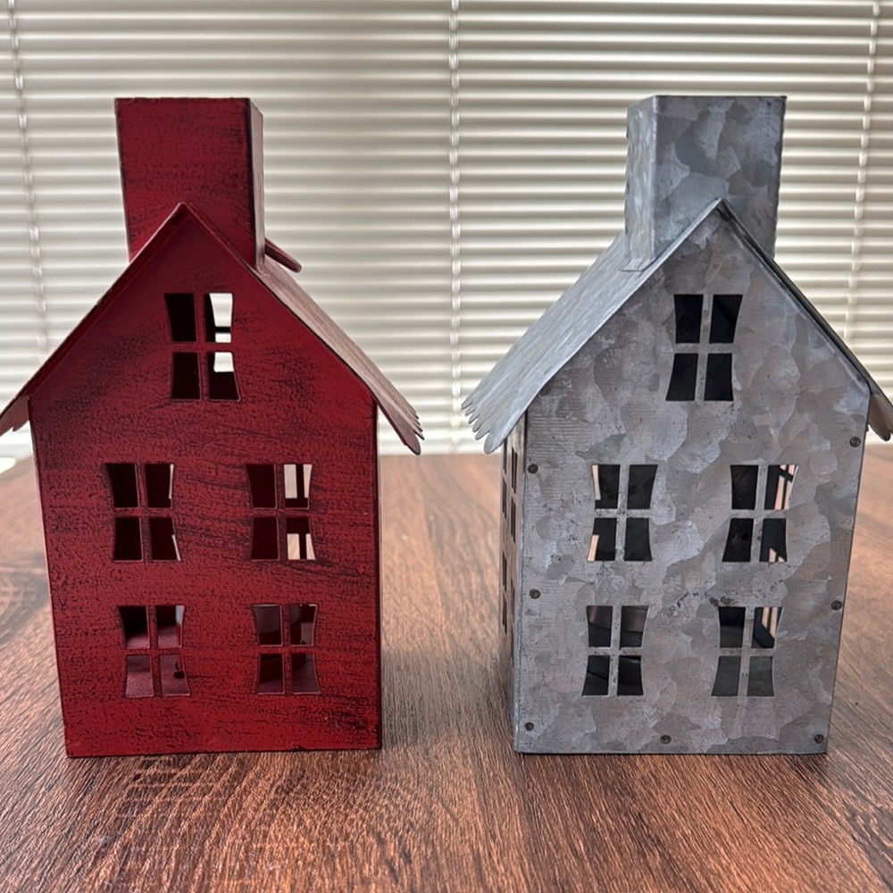Red and Gray Metal House Lanterns